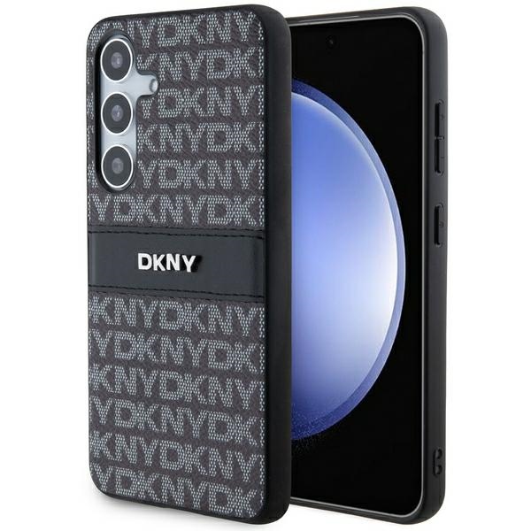 DKNY Leather Mono Stripe & Metal Logo ümbris jaoks Samsung Galaxy S24 - must
