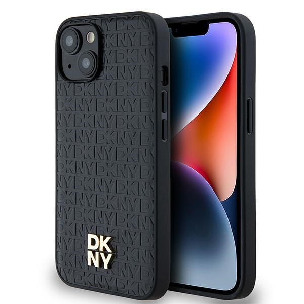 DKNY Leather Monogram Pattern Metal Logo MagSafe Ümbris jaoks iPhone 15/14/13 - Must