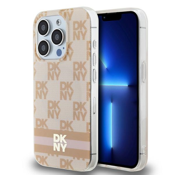 DKNY IML Checkered Mono Pattern & Printed Stripes MagSafe ümbris jaoks iPhone 15 Pro - roosa
