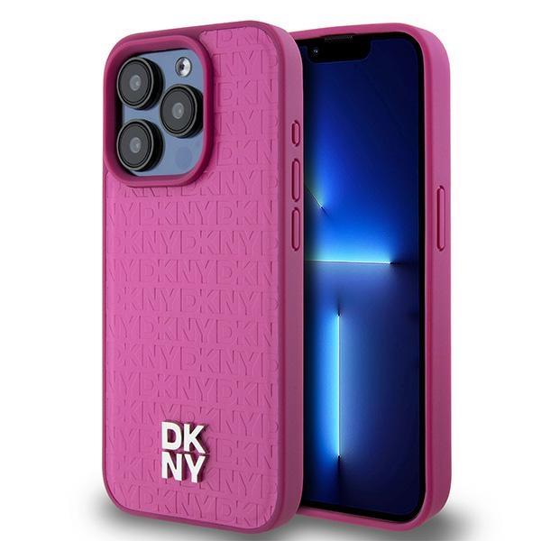 DKNY Leather Monogram Pattern Metal Logo MagSafe Ümbris jaoks iPhone 15 Pro - Roosa