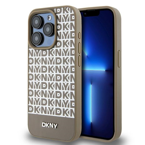 DKNY Leather Printed Pattern Metal Logo MagSafe Ümbris jaoks iPhone 15 Pro - Brown