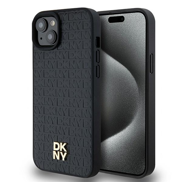 DKNY Leather Monogram Pattern Metal Logo MagSafe Ümbris jaoks iPhone 15 Plus / 14 Plus - Must