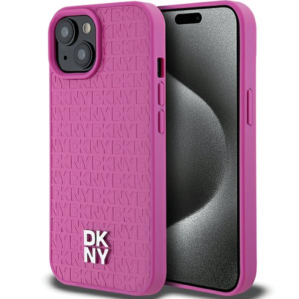 DKNY Leather Pattern Metal Logo MagSafe Ümbris jaoks iPhone 15 / 14 / 13 - Roosa