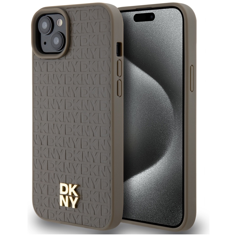 DKNY Leather Pattern Metal Logo MagSafe ümbris jaoks iPhone 15 / 14 / 13 - brown