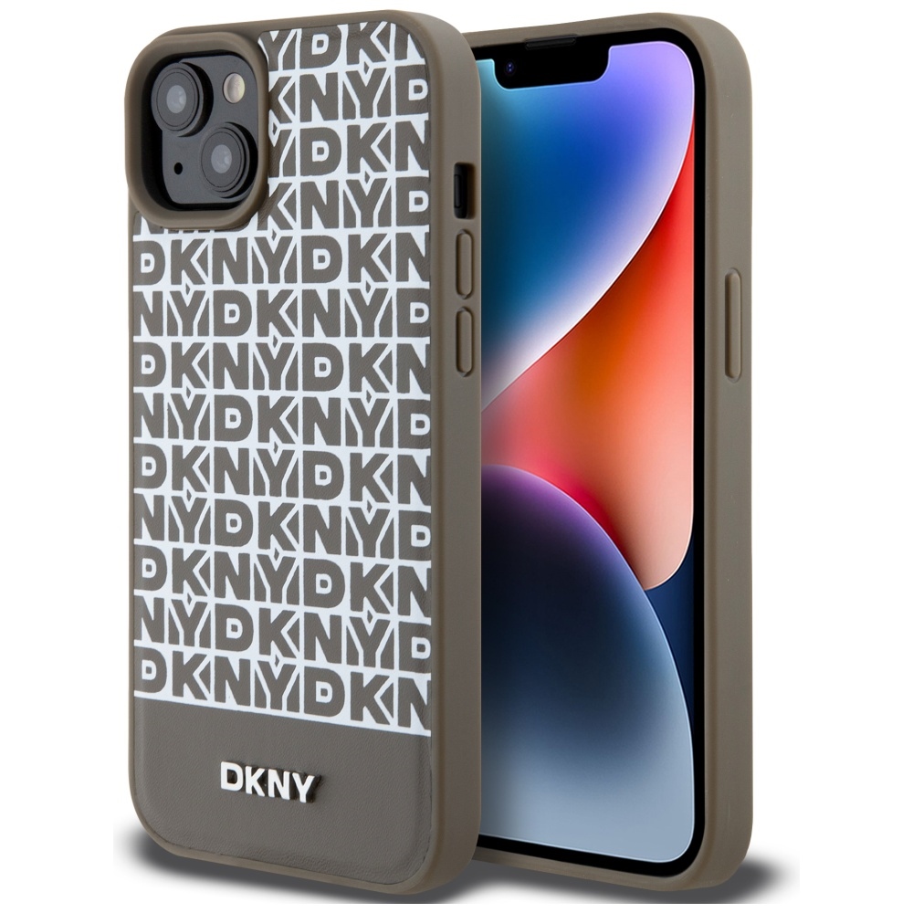 DKNY Leather Printed Pattern Metal Logo MagSafe Ümbris jaoks iPhone 15 / 14 / 13 - Brown