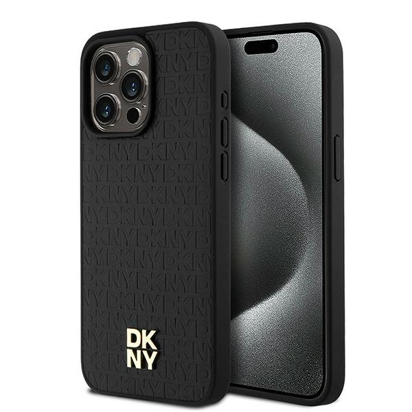 DKNY Leather Monogram Pattern Metal Logo MagSafe Ümbris jaoks iPhone 15 Pro Max - Must
