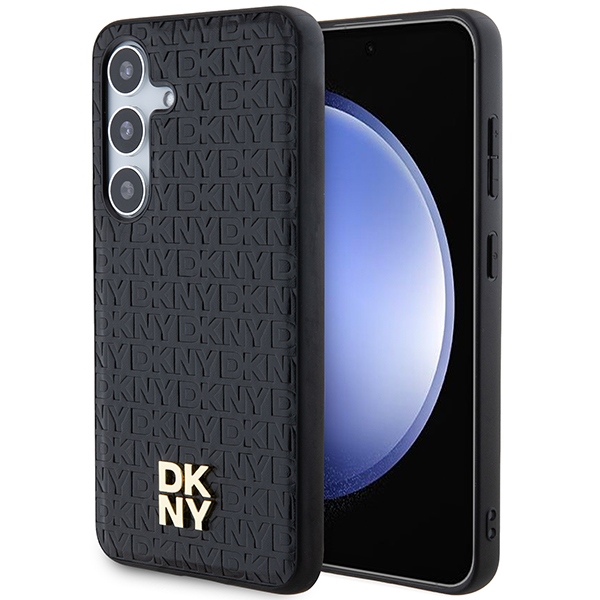 DKNY Leather Pattern Metal Logo MagSafe ümbris jaoks Samsung Galaxy S24+ - must