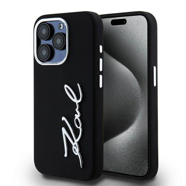 Karl Lagerfeld Silicone Metal Script Logo ümbris jaoks iPhone 15 Pro - must