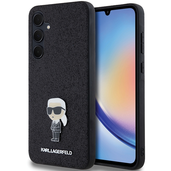 Karl Lagerfeld Fixed Glitter Ikonik Logo Metal Pin ümbris jaoks Samsung Galaxy A35 - must