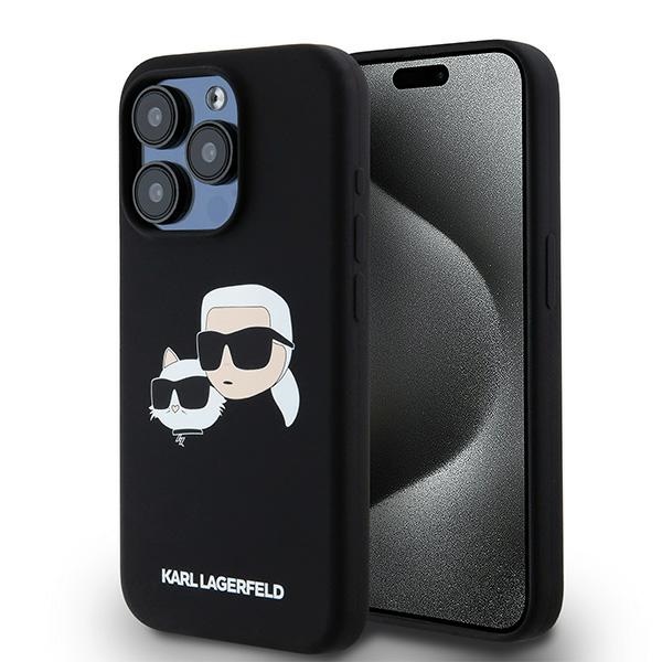 Силиконовый чехол Karl Lagerfeld Karl&Choupette MagSafe для iPhone 15 Pro Max - чёрный