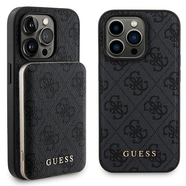 Guess 4G Metal Logo Ümbris Set jaoks iPhone 14 Pro Max + 5000mAh MagSafe Powerbank - must