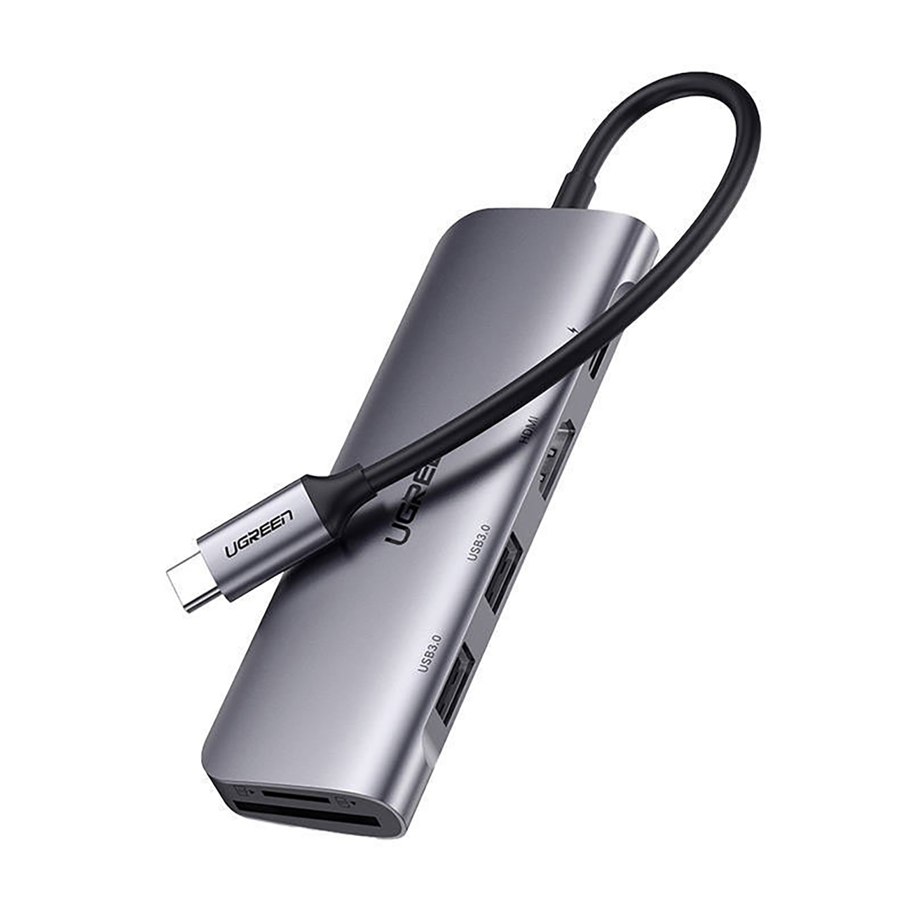 Ugreen CM195 6in1 adapter USB-C - HDMI / 2x USB-A 3.0 / USB-C PD / SD / TF lugeja - hall