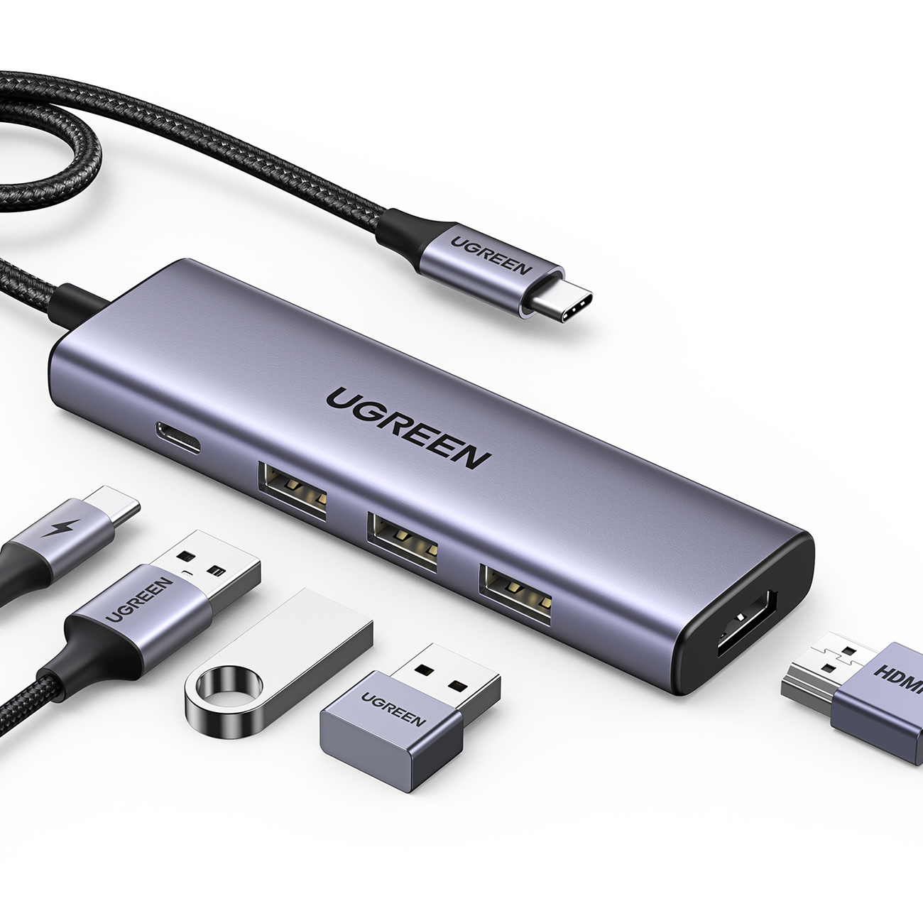 Ugreen CM511 15597 5in1 jaotur USB-C - USB-C PD / HDMI / 3x USB-A 3.0 - hall