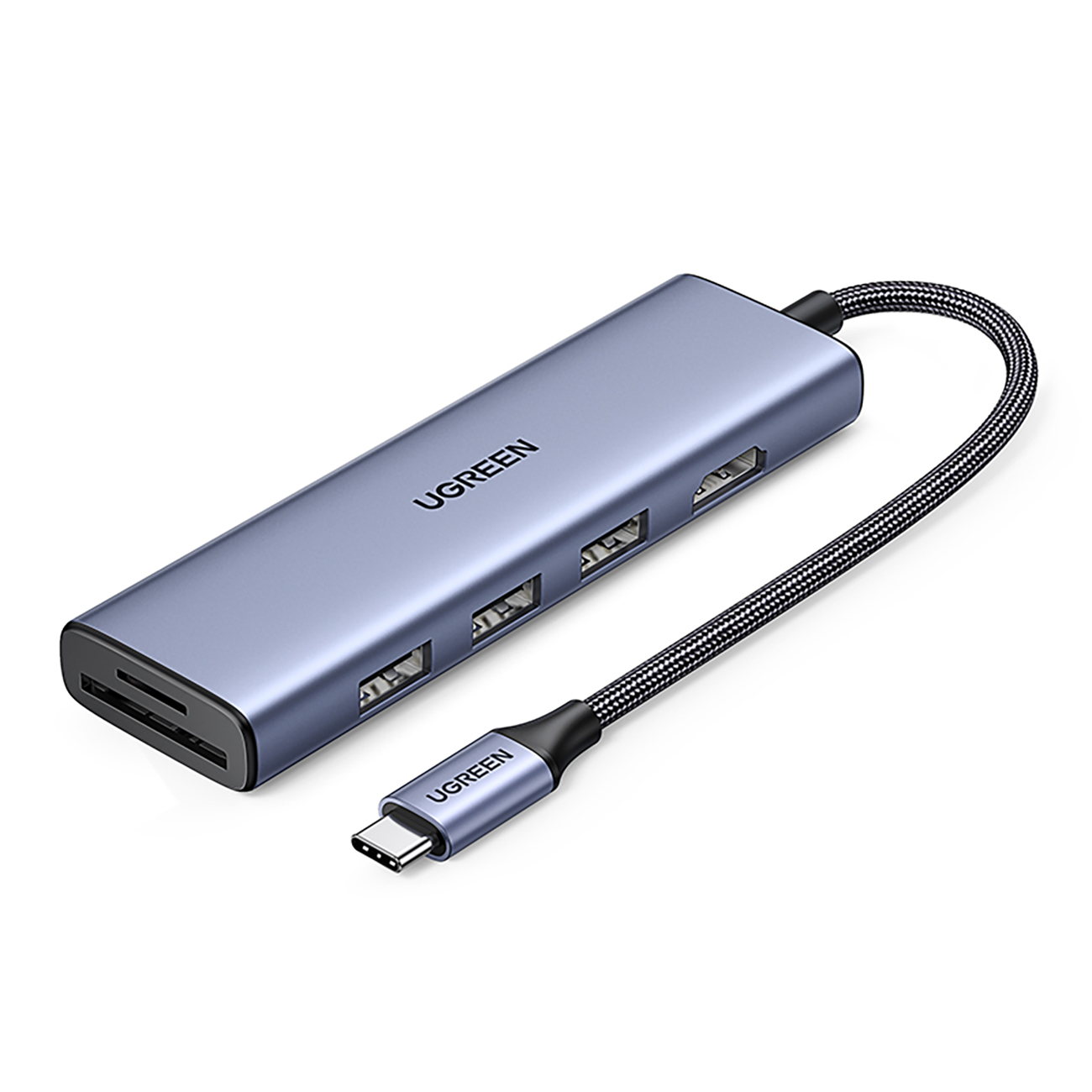 Ugreen CM511 20956A 6in1 jaotur USB-C - HDMI / 3x USB-A 3.0 / SD/TF kaardilugeja - hall