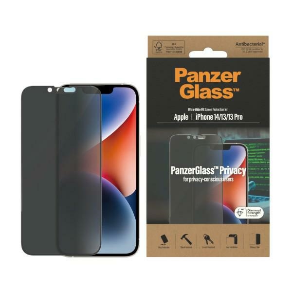 PanzerGlass Ultra-Wide Fit Karastatud klaas Antibacterial Privaatsus jaoks iPhone 14/13 Pro/13