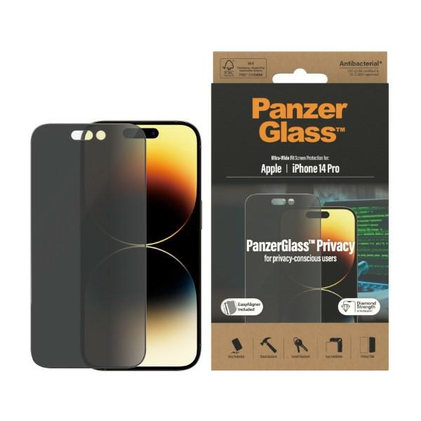 PanzerGlass Ultra-Wide Fit Karastatud klaas Antibacterial Privaatsus with Positioner jaoks iPhone 14 Pro