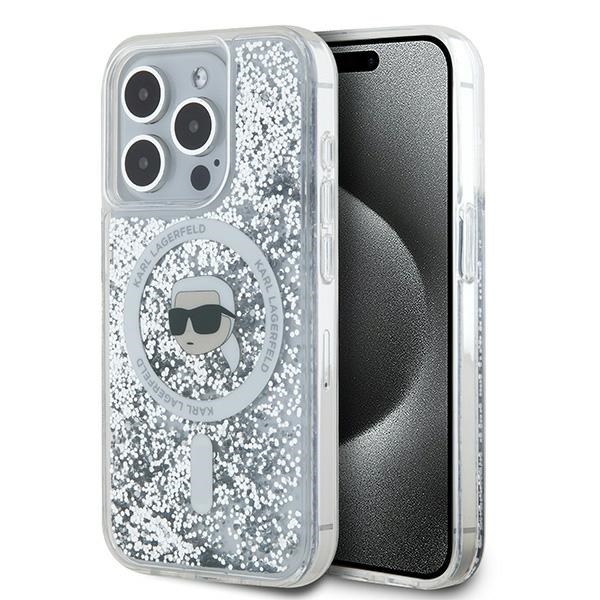 Karl Lagerfeld Liquid Glitter Karl Head MagSafe ümbris jaoks iPhone 15 Pro - läbipaistev