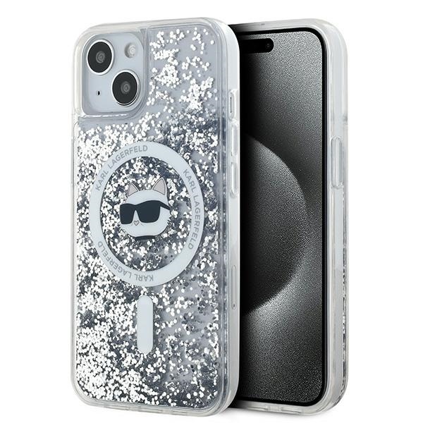 Karl Lagerfeld Liquid Glitter Choupette Head MagSafe Ümbris jaoks iPhone 15 Plus / 14 Plus - läbipaistev