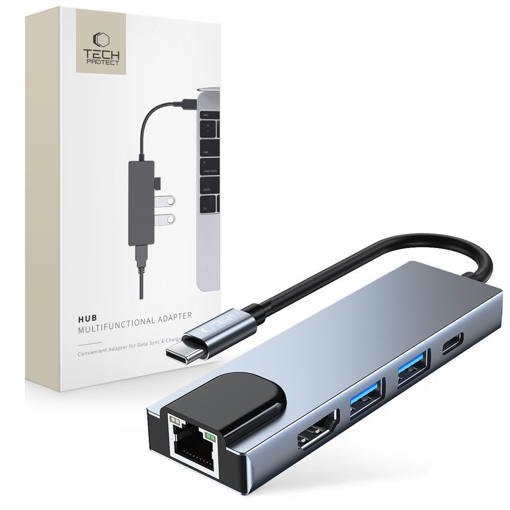 HUB Tech-Protect V3 5in1 USB-C - USB-A 3.0 / USB-A 2.0 / USB-C / HDMI / RJ45 - hall