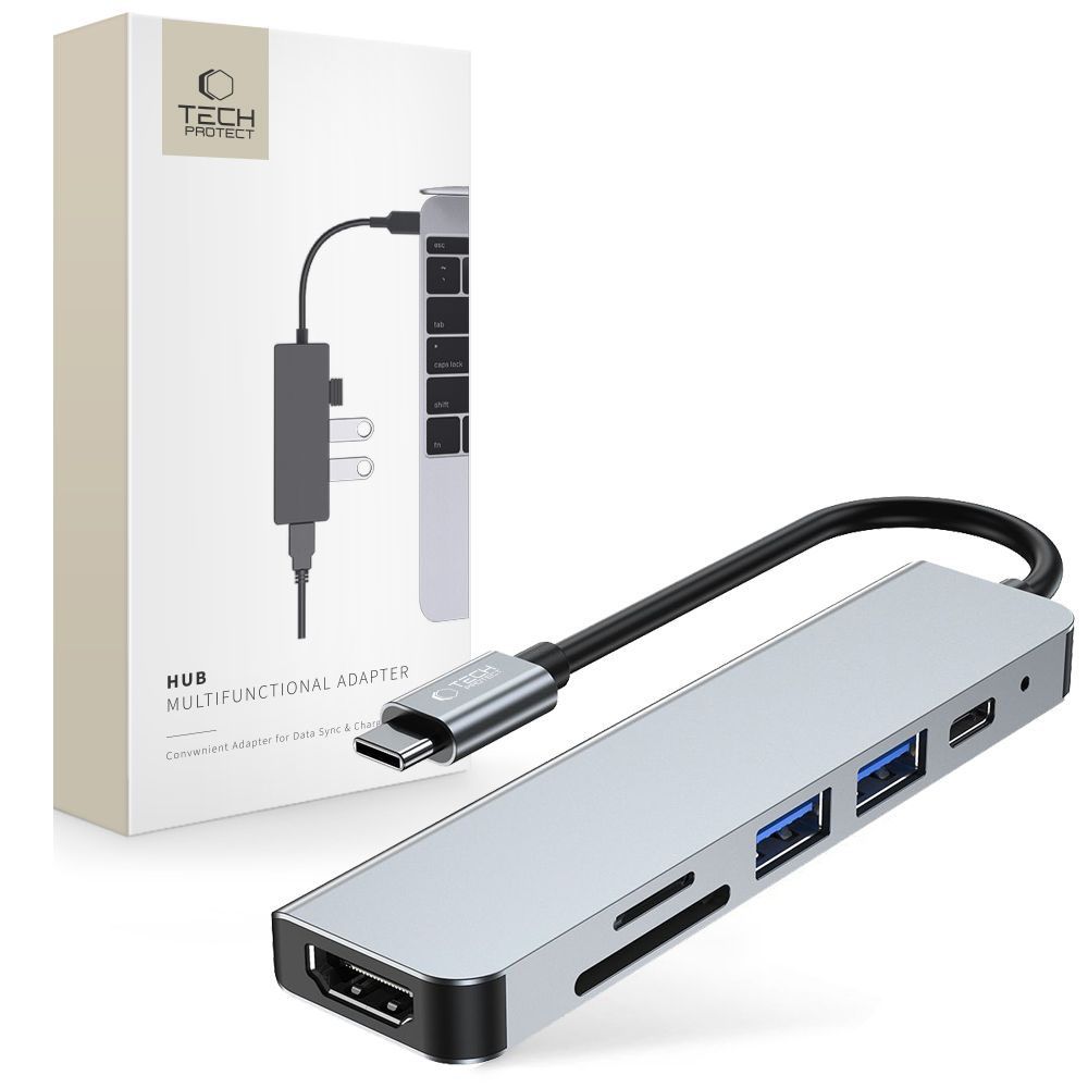 HUB Tech-Protect V4 6in1 USB-C - USB-A 3.0 / USB-A 2.0 / USB-C / HDMI / micro SD / TF / SD card reader - hall