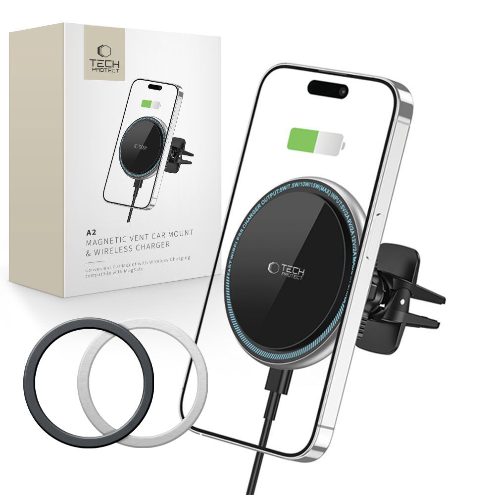 Tech-Protect A2 Car Phone Hoidja koos MagSafe 15W Induktiivne Laadija jaoks Air Vent - must
