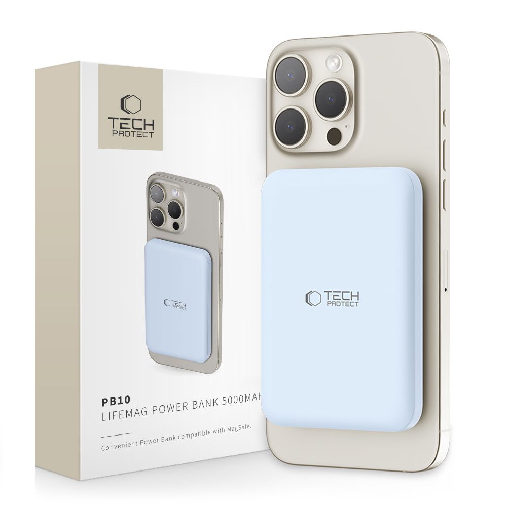 Tech-Protect LifeMag PB10 Powerbank MagSafe 5000mAh 15W USB-C port - sinine + USB-C kaabel