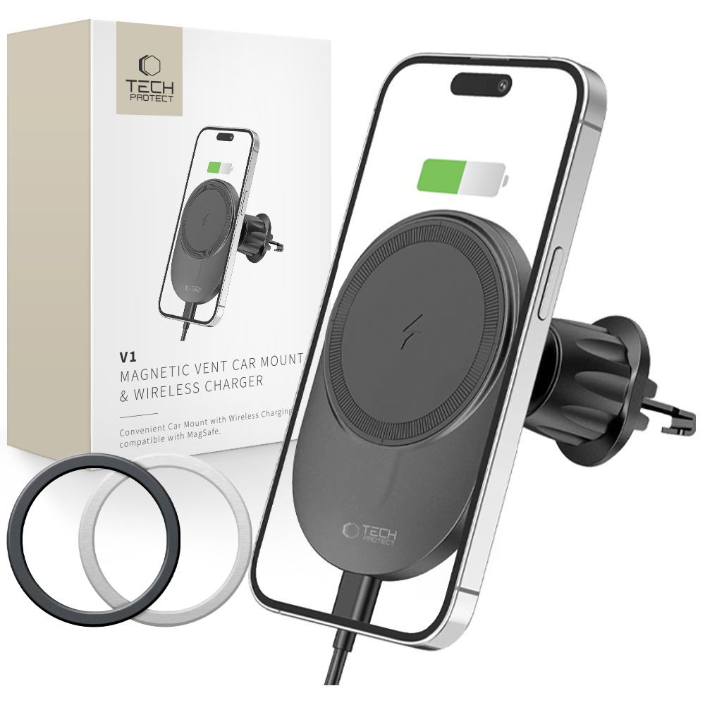 Tech-Protect MM15W-V1 Car Phone Hoidja koos MagSafe 15W Induktiivne Laadija jaoks Air Vent - must
