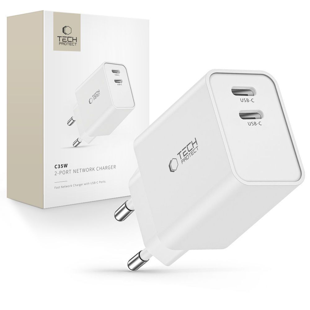 Tech-Protect C35W laadija 2x USB-C PD 35W - valge