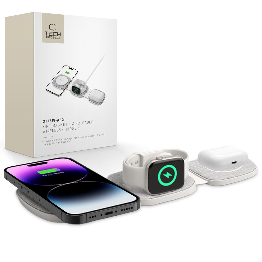 Tech-Protect QI15W-A32 3-in-1 Induktiivne Laadija koos MagSafe jaoks Smartphone / Apple Watch / AirPods - hall