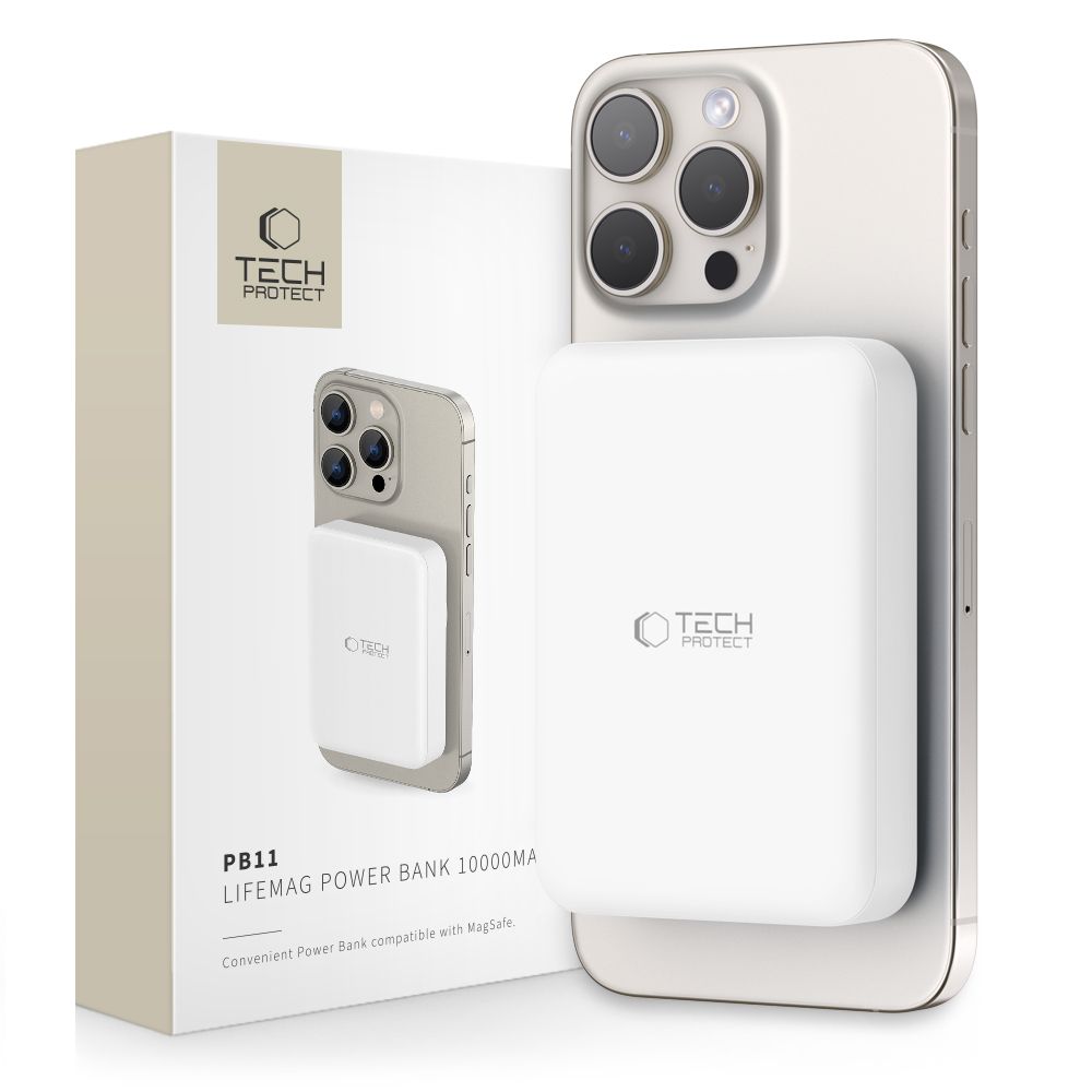 Tech-Protect LifeMag PB11 Powerbank MagSafe 10000mAh 15W USB-C port - valge + USB-C kaabel