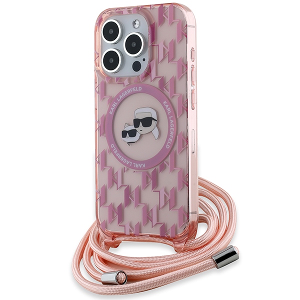 Karl Lagerfeld IML Crossbody Monogram Karl & Choupette Head MagSafe ümbris jaoks iPhone 15 Pro - roosa