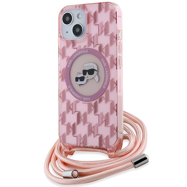 Karl Lagerfeld IML Crossbody Monogram Karl & Choupette Head MagSafe ümbris jaoks iPhone 15 / 14 / 13 - roosa