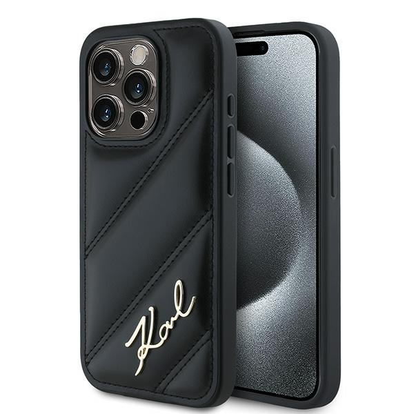 Karl Lagerfeld Diagonal Quilted Script ümbris jaoks iPhone 15 Pro - must