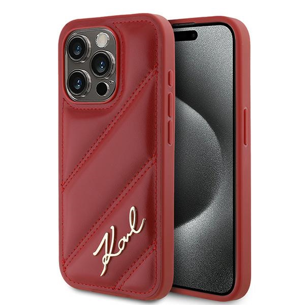 Karl Lagerfeld Diagonal Quilted Script ümbris jaoks iPhone 15 Pro - punane
