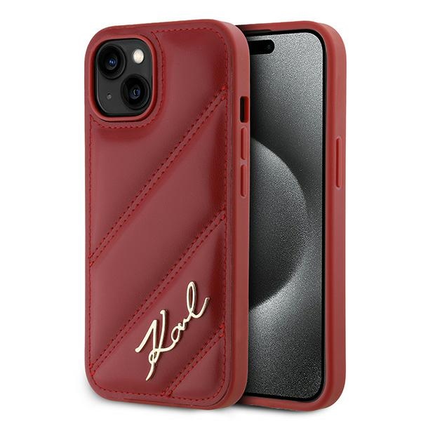 Karl Lagerfeld Diagonal Quilted Script ümbris jaoks iPhone 15 / 14 / 13 - punane