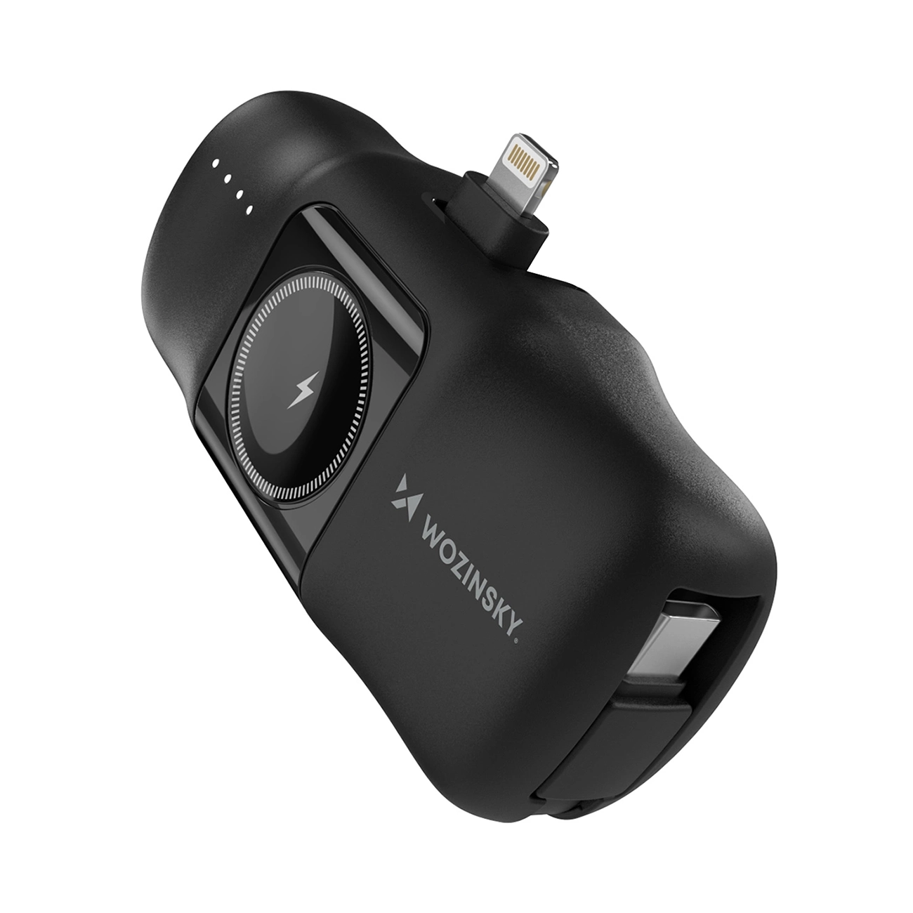 Wozinsky WF16-YLS 5000mAh 15W Lightning Mini Power Bank sisseehitatud USB-C kaabliga ja Apple Watchi laadijaga - must