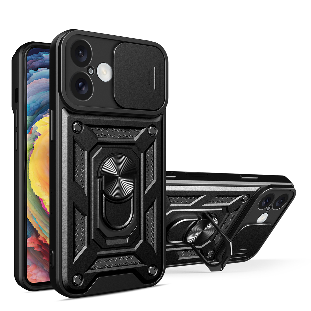 Hybrid Armor Camshield iPhone 16 Plus Armored Ümbris with Camera Cover and Stand - Must