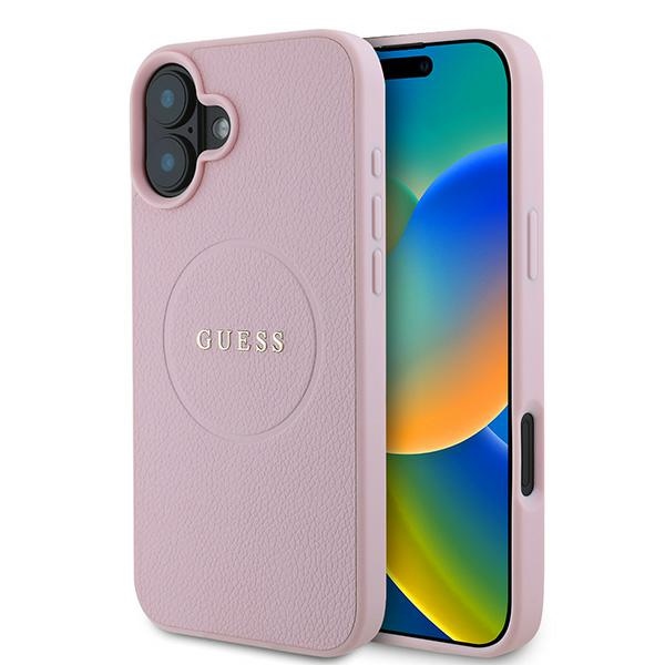 Guess Grained Kuldne Ring MagSafe iPhone 16 Plus Ümbris - Roosa
