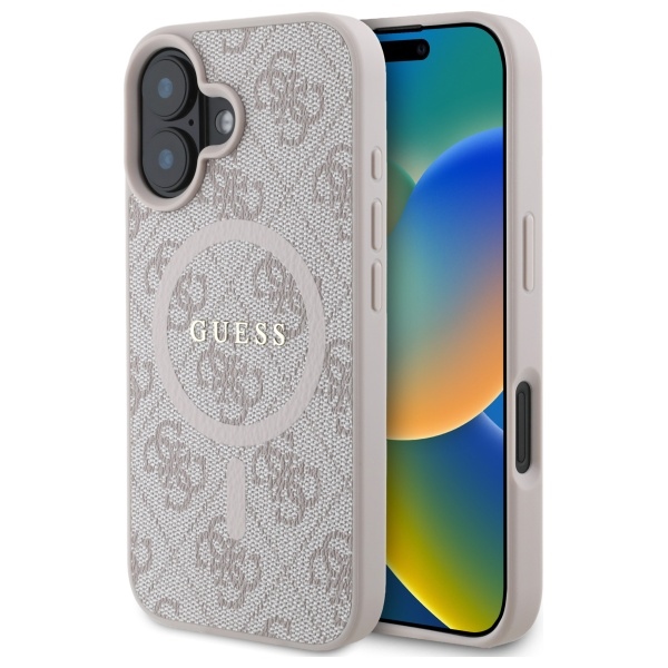 Guess 4G Ring Classic Logo MagSafe iPhone 16 Ümbris - Roosa