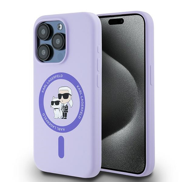 Karl Lagerfeld Silicone Karl&Choupette Heads Ring MagSafe Ümbris jaoks iPhone 15 Pro - Lilla