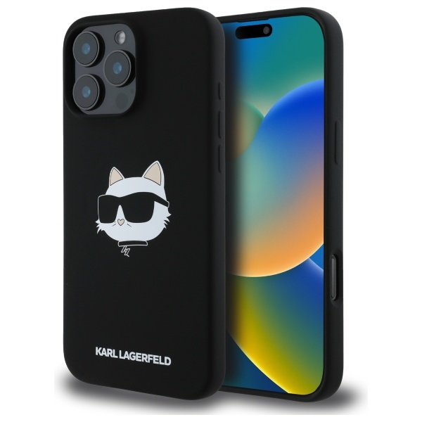 Karl Lagerfeld Silicone Choupette Head Print MagSafe iPhone 16 Pro Ümbris - Must
