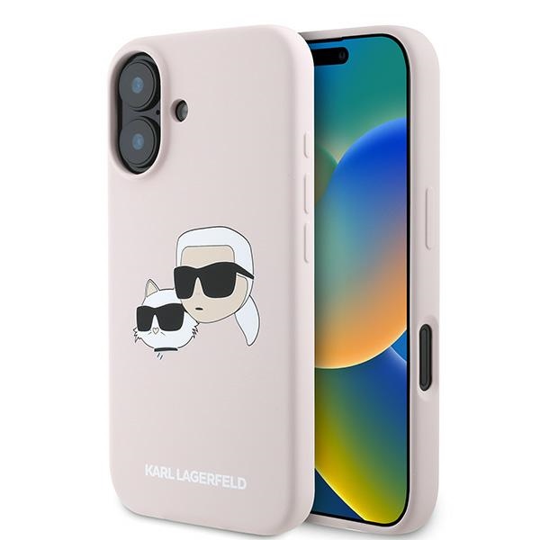 Karl Lagerfeld Silicone Nauble Heads Print MagSafe Ümbris jaoks iPhone 16 Plus - Roosa
