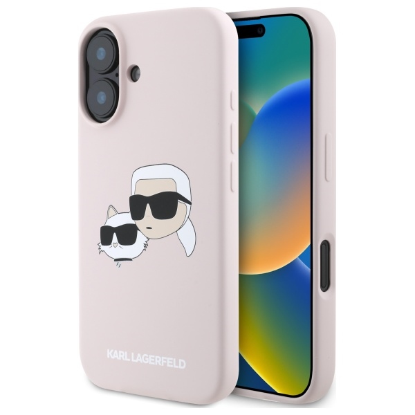 Karl Lagerfeld Silicone Nauble Heads Print MagSafe Ümbris jaoks iPhone 16 - Roosa