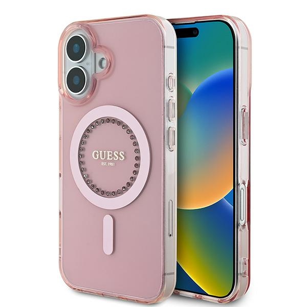 Guess IML Rhinestones MagSafe iPhone 16 Plus Ümbris - Roosa