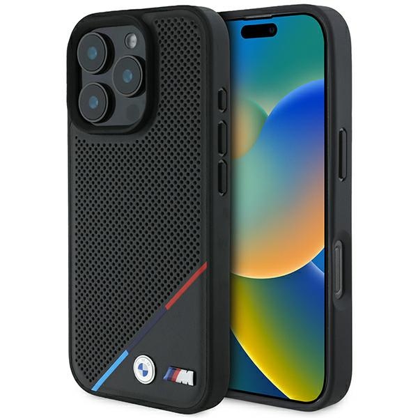 BMW M Perforated Tricolor Line MagSafe Ümbris jaoks iPhone 16 Pro - must
