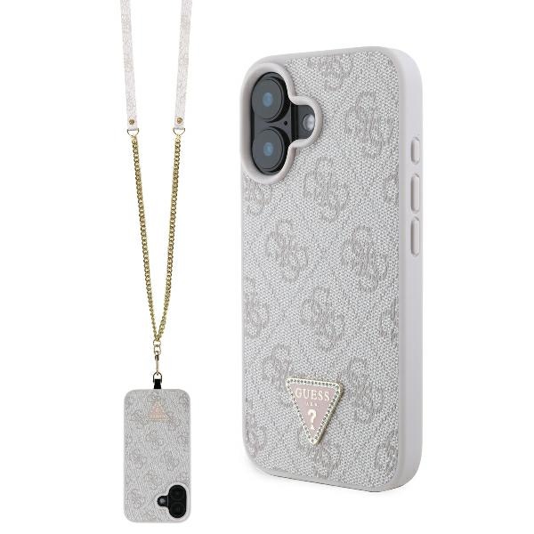 Guess Leather Metal Logo Strass Crossbody Ümbris jaoks iPhone 16 - roosa