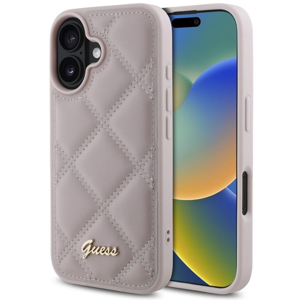Guess Quilted Metal Logo iPhone 16 Ümbris - roosa
