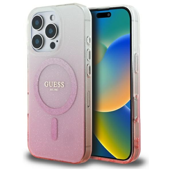 Guess IML Glitter Gradient MagSafe Ümbris jaoks iPhone 16 Pro - roosa