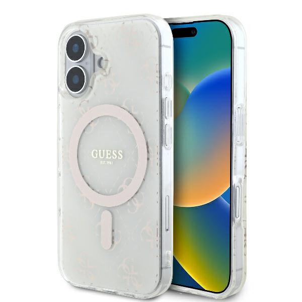 Guess IML 4G Background MagSafe Ümbris jaoks iPhone 16 Plus - valge