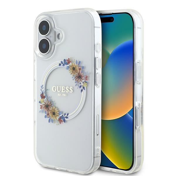 Guess IML Flowers Wreath MagSafe iPhone 16 Plus Ümbris - Clear